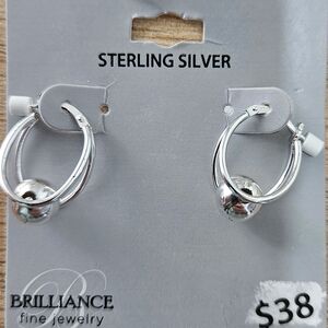 Brilliance Sterling Silver Ball Hoop Earrings